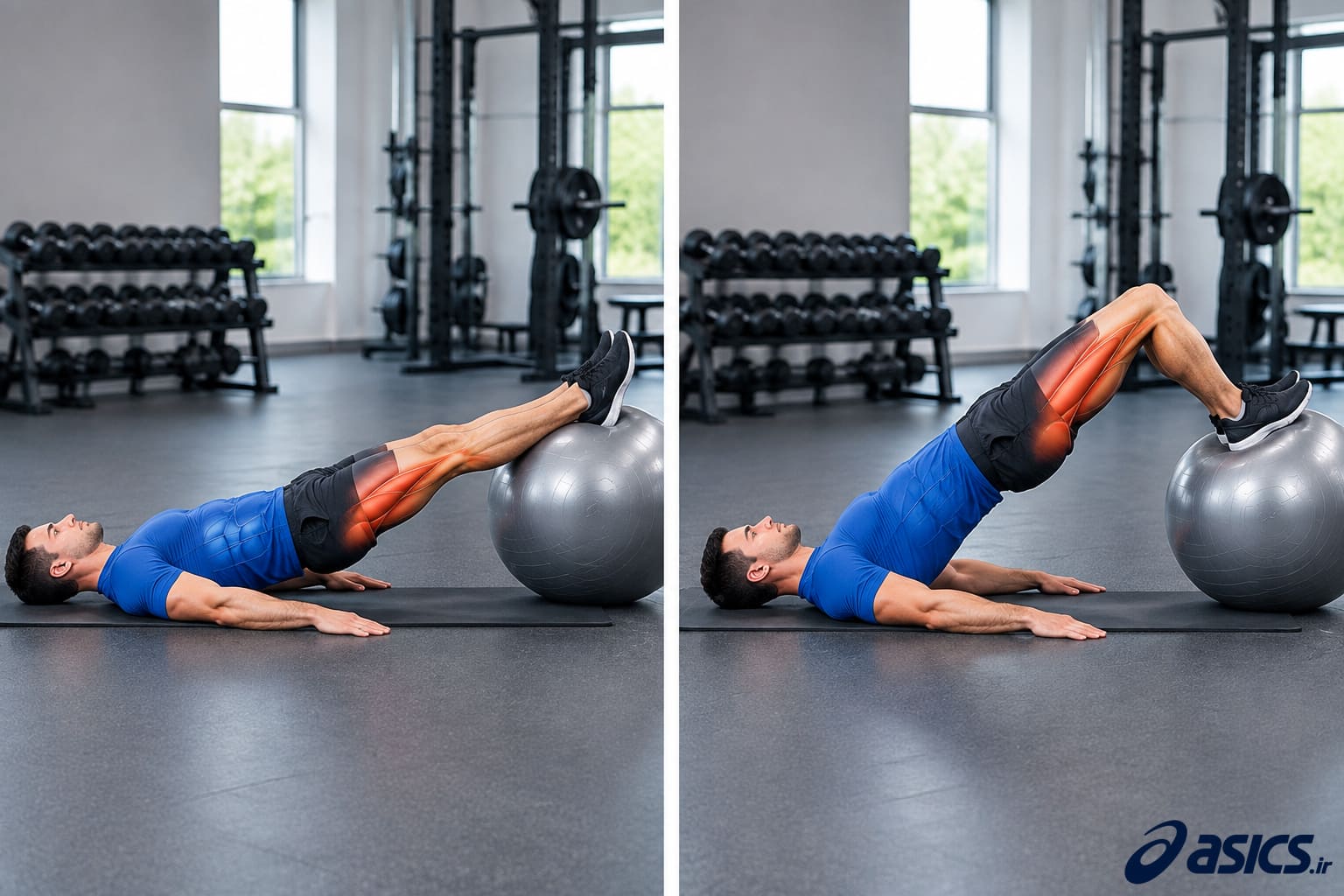 تقویت همسترینگ و کنترل پا با توپ سوئیسی (Swiss Ball Hamstring Curl)